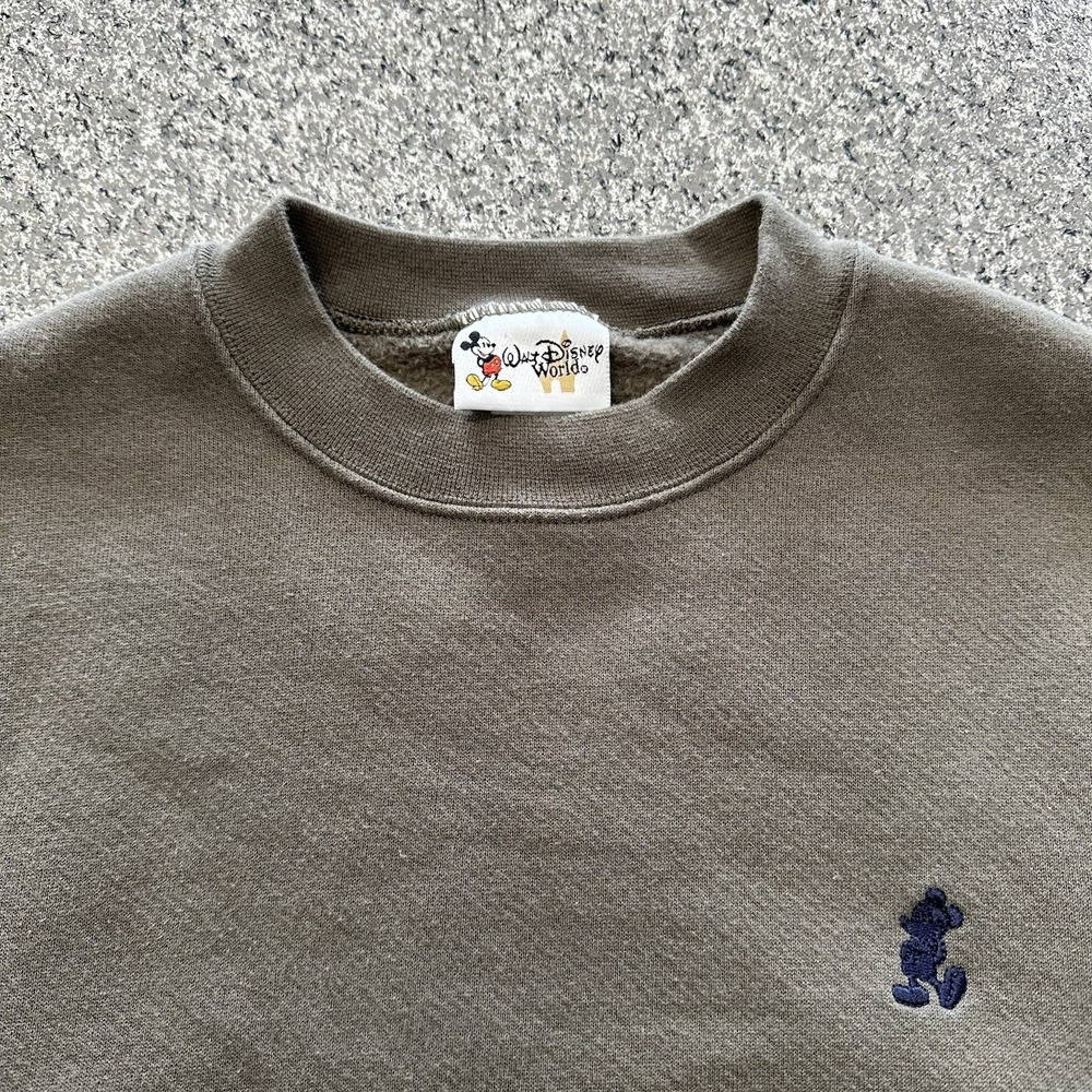 Vintage Walt Disney Sweat Shirt Womens Small Olive Green Mickey Mouse Logo - Picture 2 of 7